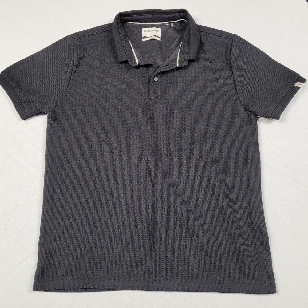 Hudson & Barrow Men's Black Textured Short Sleeve Polo Shirt Size L